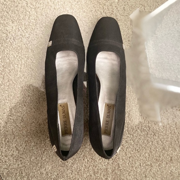 🎩 Pierre Dumas 10 sz block heels rhinestones black satin shoes for party holiday - Picture 2 of 13